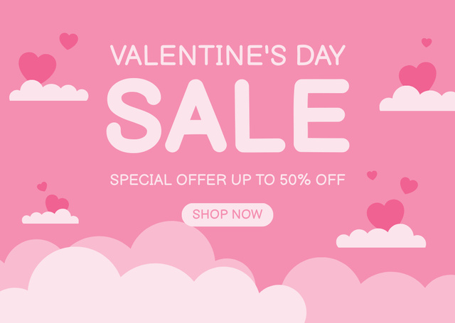 Valentine's Day Sale Announcement on Pink Card Design Template
