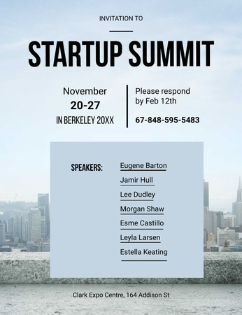 Platilla de diseño Startup Summit With City Buildings Invitation 13.9x10.7cm