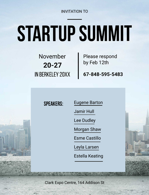 Startup Summit With City Buildings Invitation 13.9x10.7cm – шаблон для дизайна