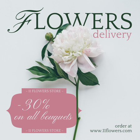 White Peony for Flowers Delivery Ad Instagram tervezősablon