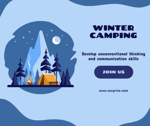 Summer Team Camp Announcement with Illustration Facebook Modelo de Design