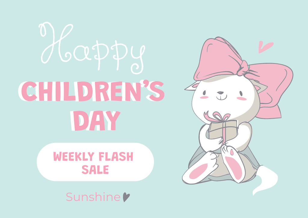 Children's Day Offer with Cute Cat Card Design Template