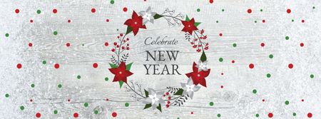 Plantilla de diseño de New Year Greeting in Festive Wreath Facebook cover 