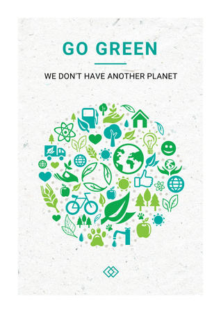 Plantilla de diseño de concepto ecológico con iconos verdes de la naturaleza Poster 