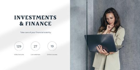 Finance and investments concept with Businesswoman Twitter Design Template