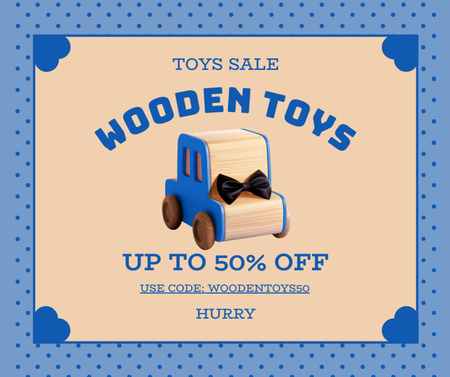 Discount on Wooden Toys with Bow Tie Facebook Design Template