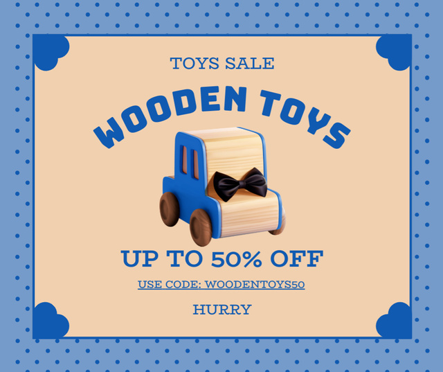 Discount on Wooden Toys with Bow Tie Facebook Modelo de Design