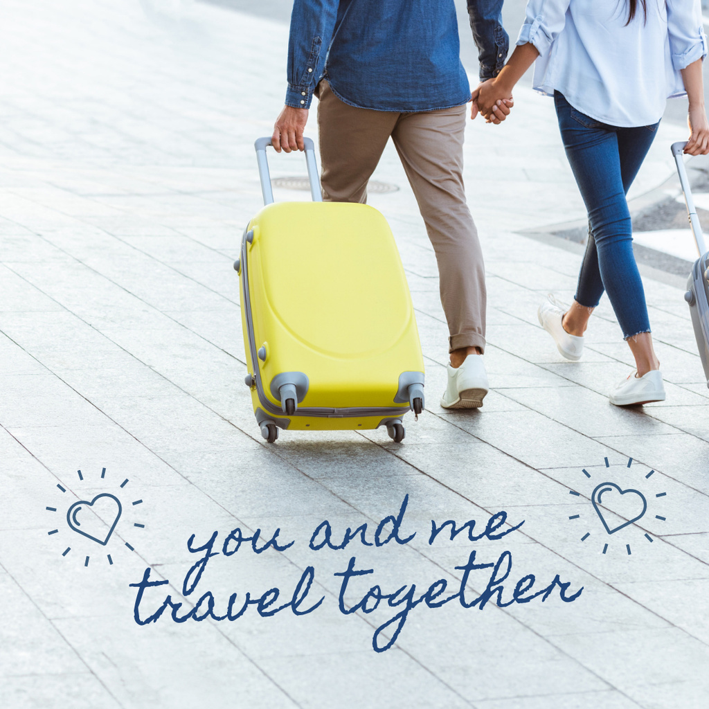 Ontwerpsjabloon van Instagram van Couple Traveling in Love with Yellow Suitcase