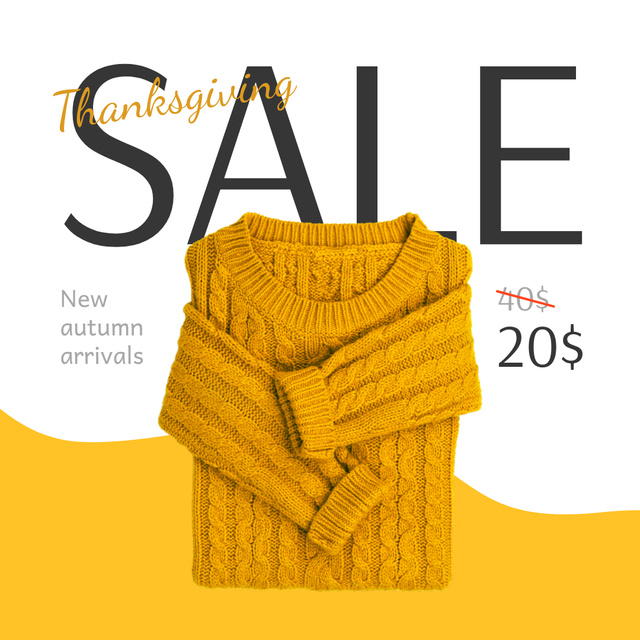 Thanksgiving Day Sale For Autumn Sweaters Animated Post Modelo de Design