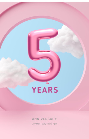Anniversary Celebration Announcement with Cute Clouds Invitation 4.6x7.2in Design Template