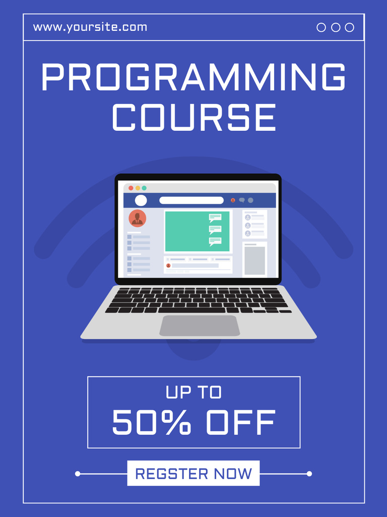 Programming Course Ad with Illustration of Workplace Poster US Tasarım Şablonu
