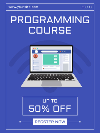Programming Course Ad with Illustration of Workplace Poster US Design Template