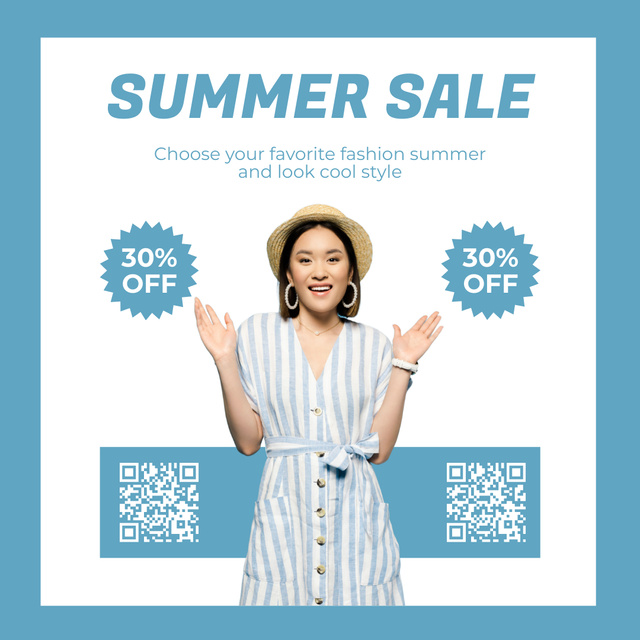 Modèle de visuel Happy Asian Woman on Summer Offer - Animated Post