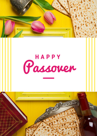 Happy Passover With Bread And Tulips Postcard 5x7in Vertical Design Template