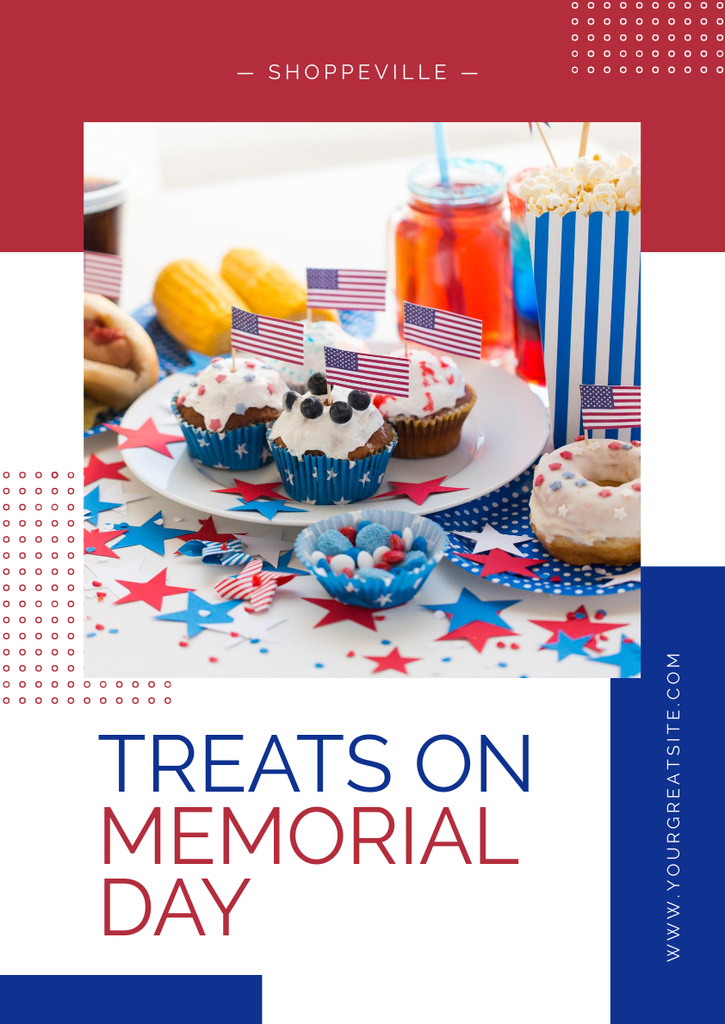 Memorial Day Event Celebration with Holiday Goodies Poster A3 Design Template
