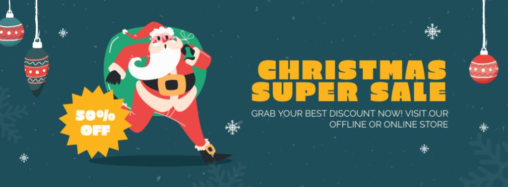 Santa is in Hurry to Christmas Super Sale Facebook cover Πρότυπο σχεδίασης