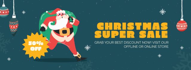 Santa is in Hurry to Christmas Super Sale Facebook cover Design Template