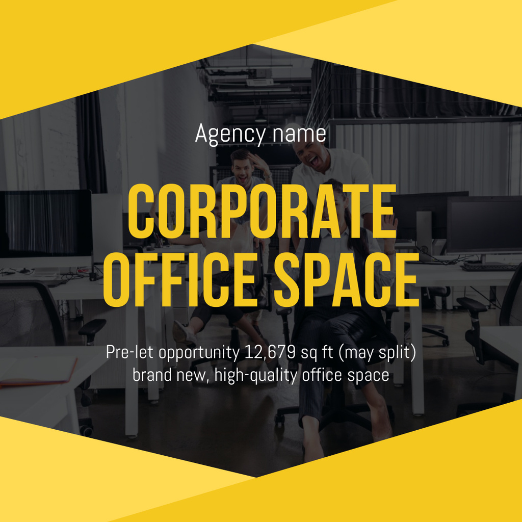 Ontwerpsjabloon van Instagram van Corporate Office Space Proposition for Rent on Yellow