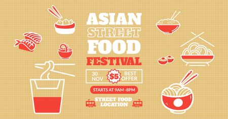 Asian Street Food Festival Announcement Facebook AD tervezősablon