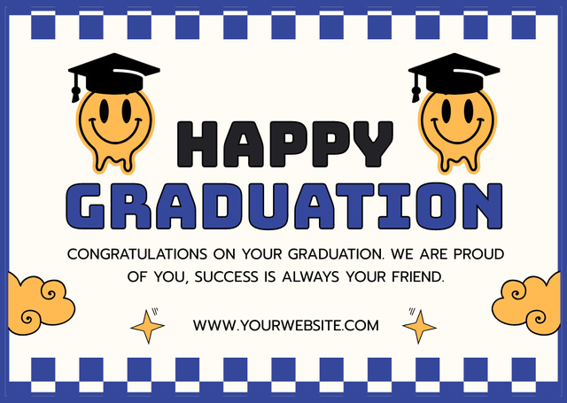 Graduation Wishes with Yellow Emoticons Card Design Template