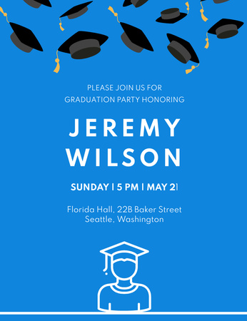 Graduation Party Announcement with Students throwing Hats Invitation 13.9x10.7cm Design Template