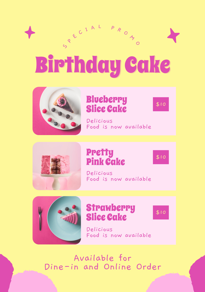 Bakery Ad with Birthday Cakes With Price Tags Offer Poster 28x40in – шаблон для дизайна