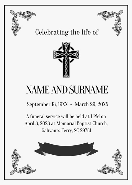 Funeral Invitation with Cross Flayer Design Template