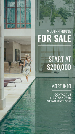 Modern House with Swimming Pool for Sale Instagram Video Story Šablona návrhu