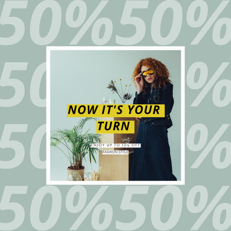 Fashion Clothes Sale with Woman in Sunglasses Instagram AD tervezősablon