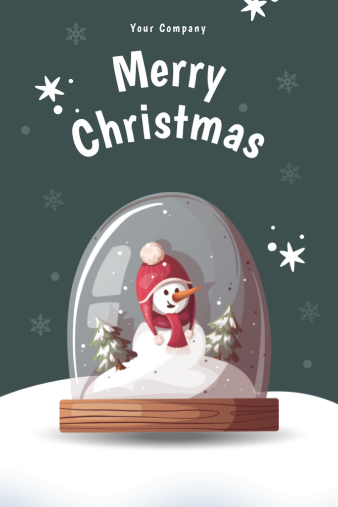 Cheerful Christmas Greeting with Snowman in Snowball Postcard 4x6in Vertical Design Template