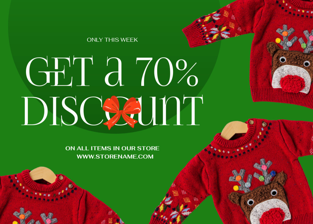 Funny Christmas Sweater Sale with Deer Flyer 5x7in Horizontal – шаблон для дизайну