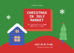 Hilarious Christmas Market in July with House and Christmas Tree
