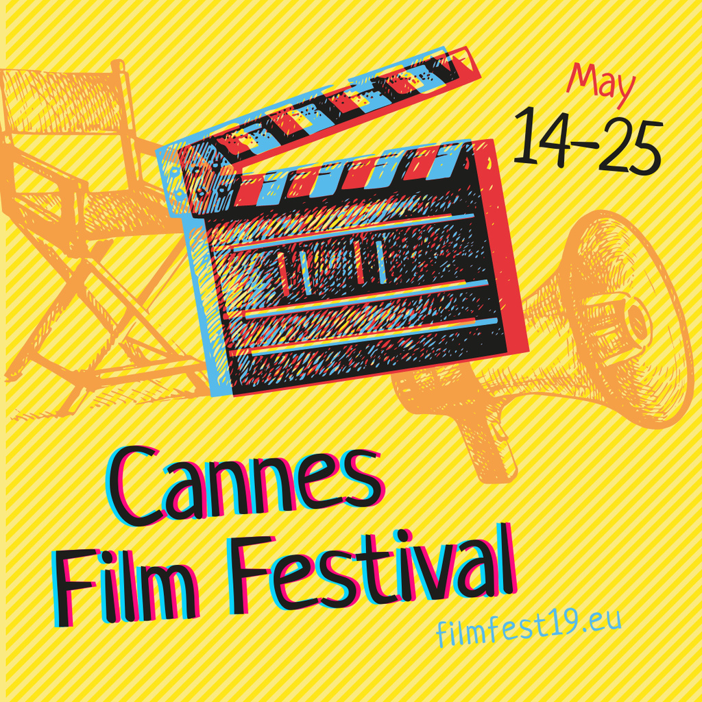 Cannes Film Festival Announcement with Movie Clapper Instagram Tasarım Şablonu