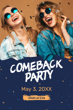 Party Invitation Happy Girls under Confetti Flyer 4x6in Design Template