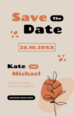 Save the Date Wedding Announcement in Orange Invitation 4.6x7.2in Design Template