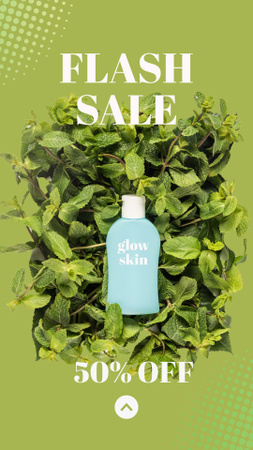 Designvorlage Angebot an natürlichen Hautpflegeprodukten mit Lotion in Blättern für Instagram Story