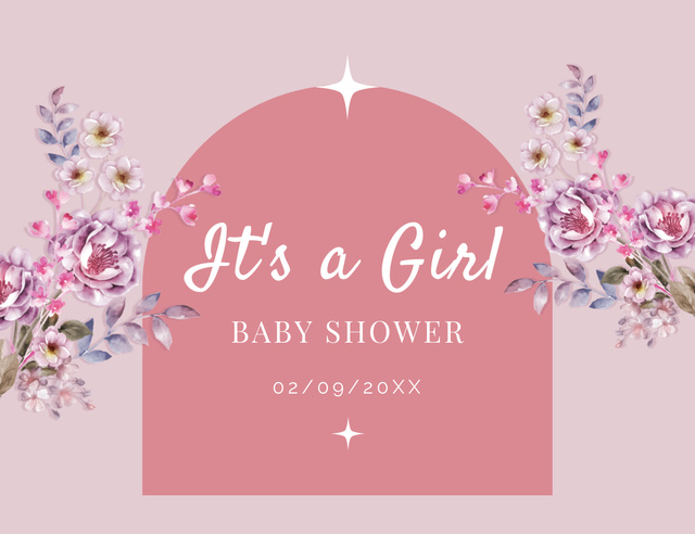 Baby Shower With Tender Flowers In Pink Invitation 13.9x10.7cm Horizontalデザインテンプレート