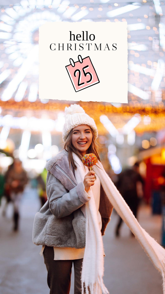 Designvorlage Smiling Girl on Christmas Fair für Instagram Story