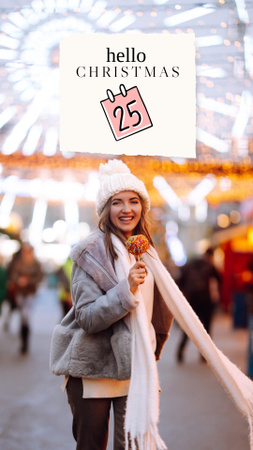 Designvorlage lächelndes mädchen auf weihnachtsmarkt für Instagram Story