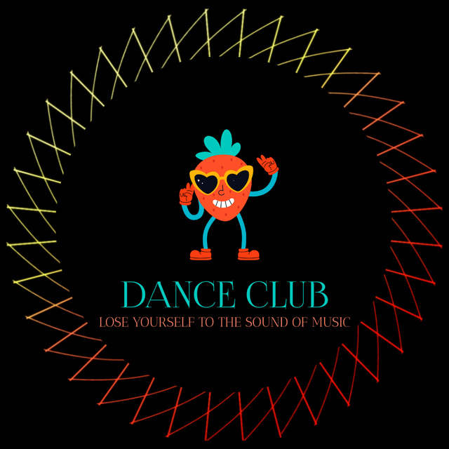 Ad of Dance Club with Funny Dancing Strawberry Animated Logo Tasarım Şablonu