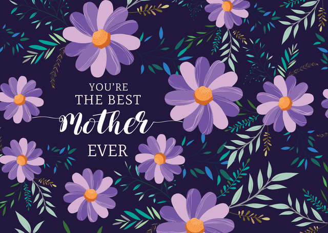 Happy Mother's Day with Flowers in Purple Online Postcard A6 Template -  VistaCreate