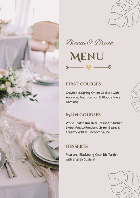 Wedding Food List with Served Tables on Background Menu Πρότυπο σχεδίασης