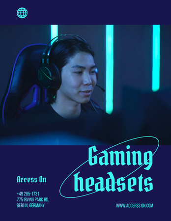 Gaming Headsets Sale Offer Poster 8.5x11in Design Template