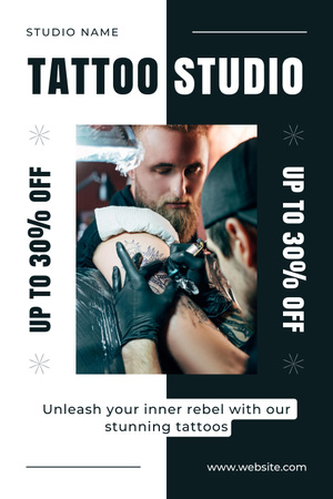Template di design Offerta di servizi di Tattoo Studio affidabile con sconto Pinterest