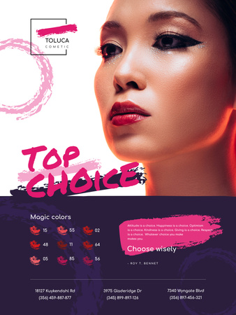 Plantilla de diseño de Anuncio de lápiz labial con mujer con lápiz labial rojo Poster US 