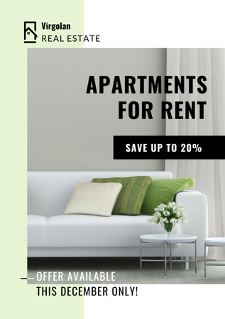 Real Estate Rent Offer with Sofa in Room Flyer A7 Modelo de Design