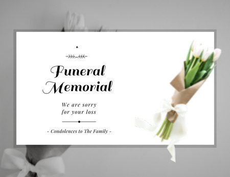 Condolences Card with White Flowers Thank You Card 5.5x4in Horizontal Design Template
