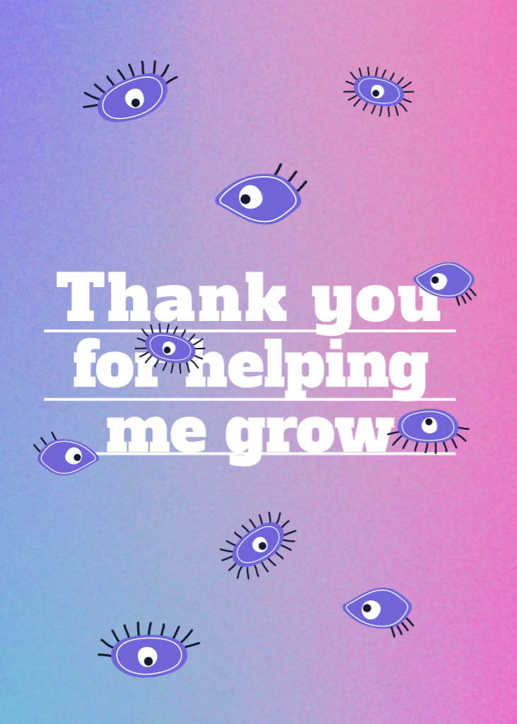 Cute Thankful Phrase With Eyes In Gradient Postcard 5x7in Vertical Design Template