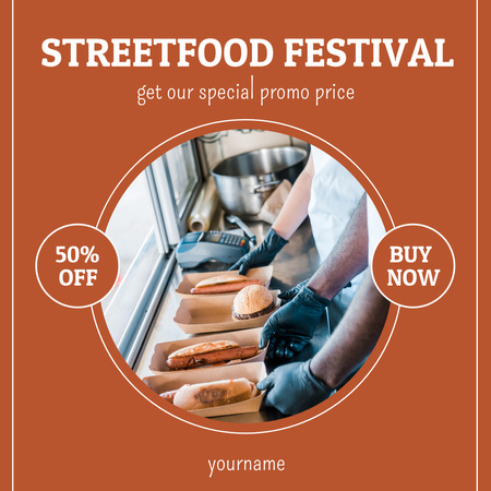 Street Food Festival Announcement with Hot Dogs Cooking Instagram Design Template