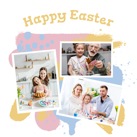 Plantilla de diseño de Collage de Pascua feliz con familia feliz Instagram 